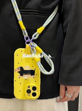 黄色波点腊肠狗支架适用vivo iQOOZ9Turbo/8/neo6se/7/3手机壳neo9斜挎绳Z5/U5e可爱z3/U1/U5e/iqoo12/11S/10