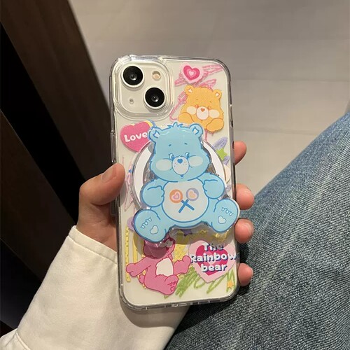 彩虹熊磁吸支架适用S24FE三星S24ultra手机壳A55/Note20可爱A22 5G/A74/A54卡通S10/s20创意S23/S21/S9/A31/5