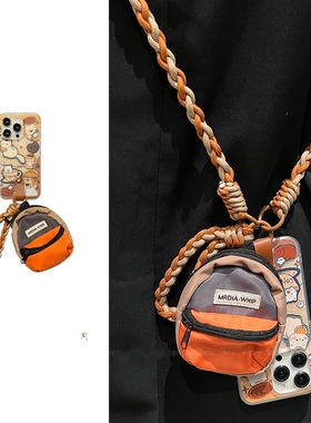 猫咪旅游小包适用k70小米14/11手机壳98/10S红米note12T/13pro+斜挎绳civi4pro手绳K40S/k50/K30至尊K60/mix4