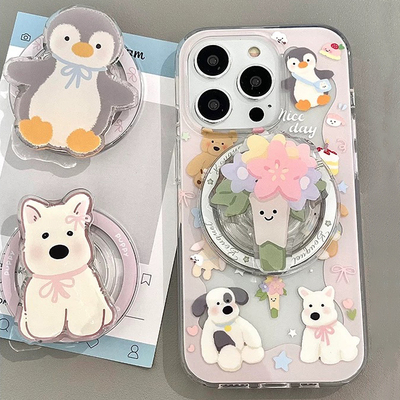 磁吸jellycat西高地支架适用苹果14PLUS/16E手机壳16PROMAX/13mini/12PRO可爱XR/11女15大孔XSmax透明856新款