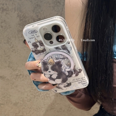 小边牧狗狗磁吸支架壳适用苹果iPhone15pm/14pro手机壳13pro/12mini硅胶xsmax可爱XR/11创意765全包8PLUS软SE