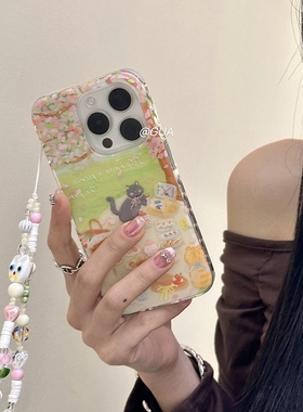 野餐小猫咪适用华为PURA70手机壳链条nova12/11ultra/10/9876SE/43E可爱MATE60/p30/P50e畅享70/P40pro麦芒30