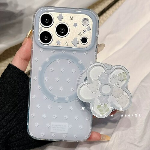 蓝灰花朵摇摇乐磁吸支架适用NOthing 4A/3A手机壳2谷歌Pixel9/10PRO/87可爱Pmote edge60pro全包G56/ROG9/G54