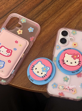 彩色格纹戴花朵潮磁吸支架适用X7B荣耀300魔术magic7/645/200/80/90GT/50SE手机壳70卡包10/X60PRO畅玩30plus