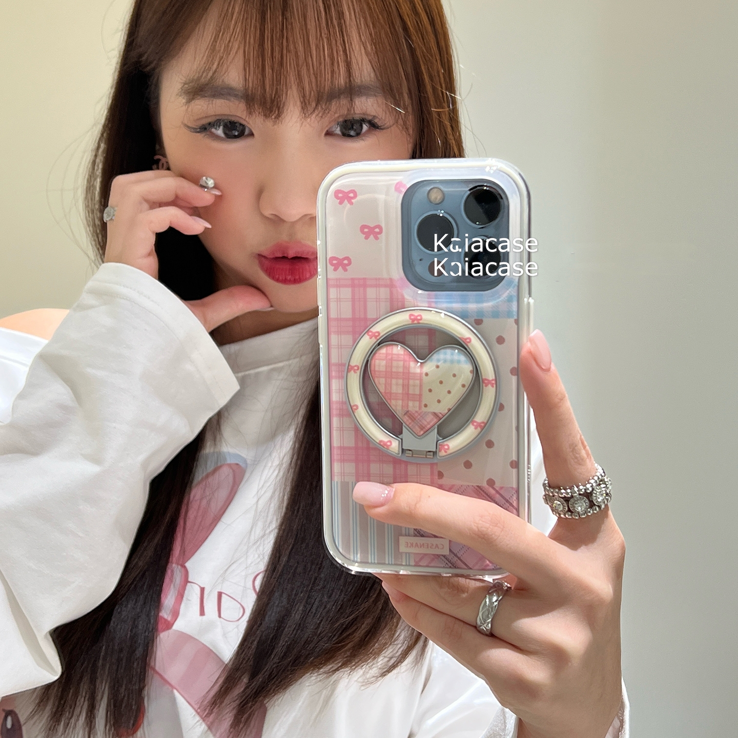 格纹爱心折叠磁吸支架适用小米15T/14/13TPRO/NOTE14手机壳pocox6/X3GT/F7/F5红米13R旋转14C软C55/C85/M7pro