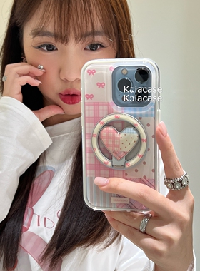 格纹爱心折叠磁吸支架适用A5/OPPO Reno14F/13/12/11/10手机壳findX8ultra/X7/A98/A6pro旋转K11x/A3/A58/A93