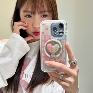 GT5真我12X 格纹爱心折叠磁吸支架适用oppo NEO6 V25 realme GT2大师探索GT7旋转neo7se手机壳15PRO