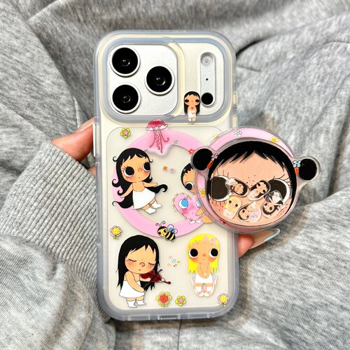 大眼睛女孩磁吸支架适用小米14T/15/13TPRO/NOTE14手机壳pocox8摇摇乐X3GT/F8/F5红米15R/14R/C75/C85软M7pro