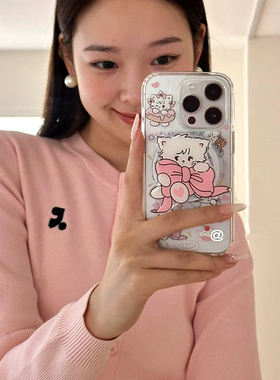 磁吸甜美少女心猫咪A58X适用oppo findx7/x5/A2/A3pro/reno11/10/87956+手机壳A32支架a57/K12可爱A96/A93S粉