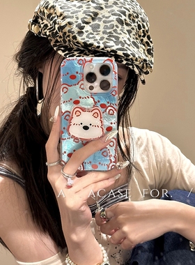 镭射蓝色线条西高地适用oppo Reno14/12/12/98654手机壳FindX9/X6/A3pro带支架A93S/A58/a57/A96/A2/K12x/A53