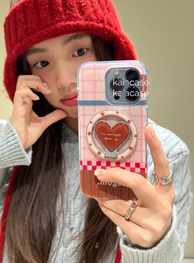 粉棕爱心折叠磁吸支架适用P60e华为nova14/13/12/10/9867SE手机壳pura80硬mate70/P50e畅享70X甜美P40/P30pro