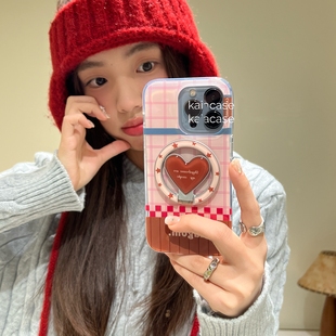 90GT 50SE手机壳X70i甜美X40 粉棕爱心折叠磁吸支架适用X9D荣耀400 200 300 X30 X60PRO畅玩60plus magic6