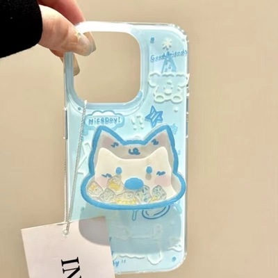 奶蓝色插画摇摇乐支架适用传音HOT40手机壳15pro红魔10Spro+/nfinx Smart8新款Phone3Apro华硕ZenFone10可爱