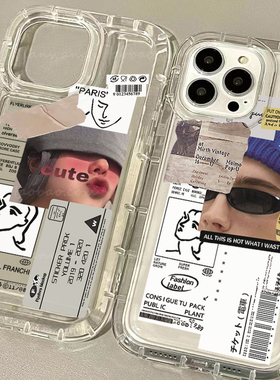 镂空镜头潮牌适用苹果13手机壳iphone 17透明14proMAX情侣款XR欧美se3标签87plus有趣11P厚气囊酷飒12PRO减震