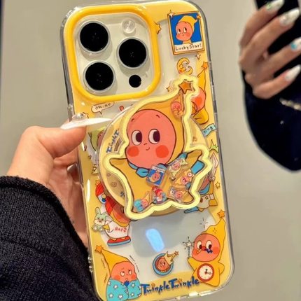 黄色星星人支架适用A5/OPPO Reno14/13/12/11/15磁吸手机壳findx8/X7ultra可爱A93/A3pro新款K12/A2x/A58/A96