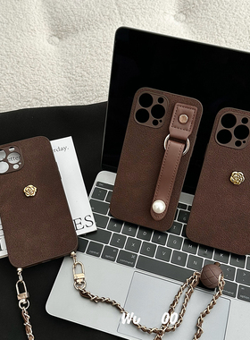 小众ins高级感山茶花适用oppo reno10手机壳984se/5K斜跨链条A2pro腕带A32便携FindX3/x6新款K10x全包A96/a93