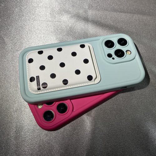 波点磁吸卡包适用iPhone15pro/14pro手机壳苹果13promax/12mini可拆卸xsmax创意XR甜酷11PRO便携8PLUS防摔