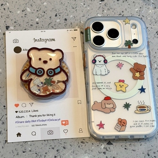 围脖小熊摇摇乐磁吸支架适用传音HOT40手机壳15pro红魔11pro+nfinx Smart8可爱Phone3Apro华硕ZenFone9趣味软