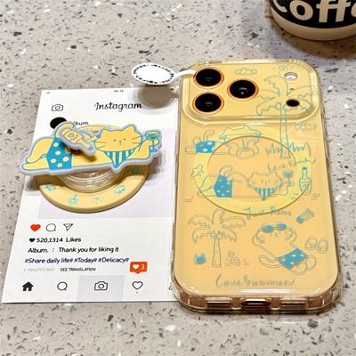 旋转酒瓶猫咪磁吸支架适用NOthing 4A/3A手机壳2谷歌Pixel9/10PRO/87可爱Pmote edge60pro新款G56/ROG9全包54