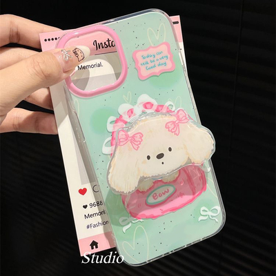 萝莉小仙女可爱狗狗适用苹果14PRO/12手机壳14pm/13mini支架xs max创意iPhone 11全包XR/65蓝绿8plus硅胶SE3