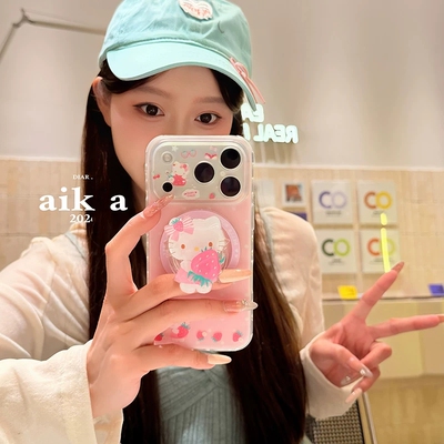 草莓猫旋转磁吸支架适用传音HOT40手机壳15pro红魔11pro+nfinx Smart8少女心hone3Apro华硕ZenFone9可爱软壳