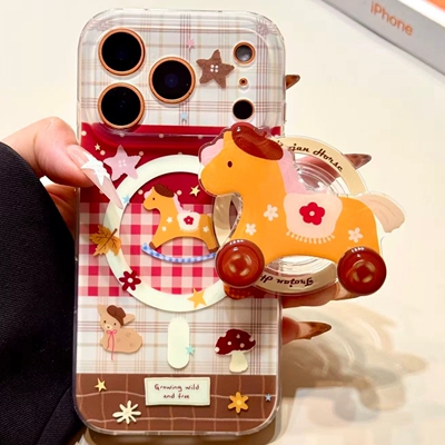 双旋转轮子木马磁吸支架适用1加15/ACE6T一加13t手机壳12/1+9RT/8T新年oneplus ACE5竞速ACE3pro/11可爱ACE2V