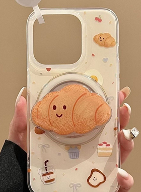 可颂牛角包磁吸支架适用oneplus ACE5/5pro一加13T/12/11手机壳1+ACE2v/3V新款10pro可爱1+ACE竞速9RT防摔8T