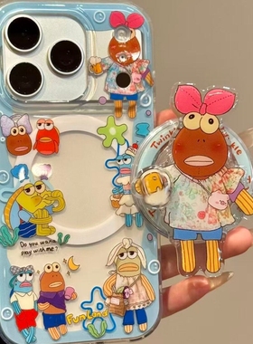 旋转杯子蓝卡通磁吸支适用三星S25+/S24ultra/Note20/A35/A06/S22手机壳A25搞怪S23/A71/S9+/S21fe软A56/A52S