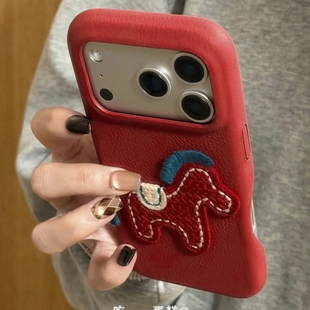 A98 A6pro X7刺绣小马10 9Pro可爱k13 11手机壳Findx9 A57 新年高级酒红荔枝纹适用OPPO Reno15