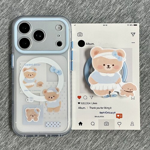 牵狗小熊磁吸支架适用vivo X300FE/V70/V60/Y21d手机壳S60/Y38/Y39/v25e/X200/Y12透色v40/V60lite可爱V30PRO