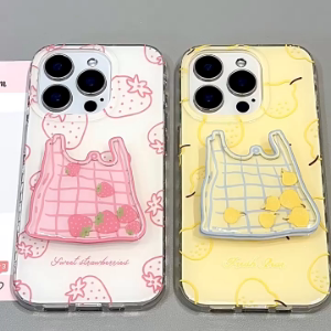 购物袋草莓雪梨摇摇乐支架适用小米15/14手机壳13红米K80双层K70/K60至尊note13大孔12/11Tpro/turbo4/14C/75