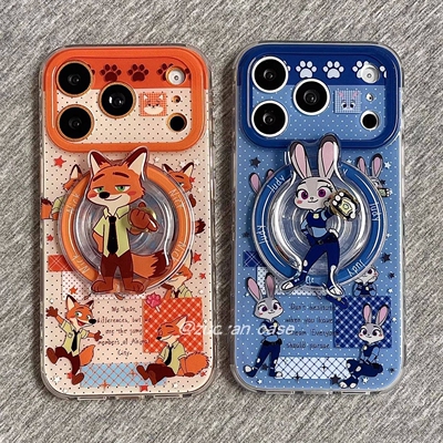 兔子狐狸情侣磁吸支架适用小米15T/14/13TPRO/NOTE14手机壳pocox7/X3GT/F8可爱F5红米15R/14C/C85/C75软M7pro