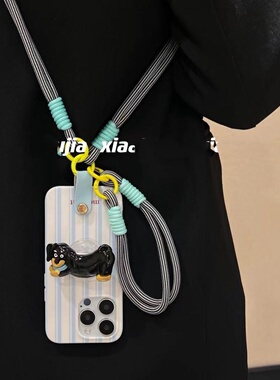 可爱腊肠狗支架适用S20三星S23ultra手机壳A55/Note20软A22 5G/A53/A54斜挎绳S10硅胶s24手提绳S24FE旅游S21+