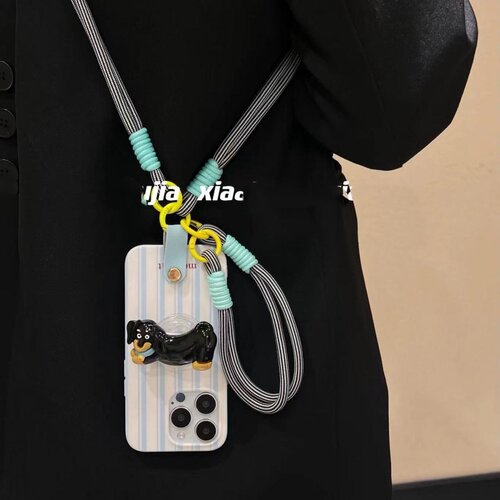 可爱腊肠狗支架适用S20三星S23ultra手机壳A55/Note20软A22 5G/A53/A54斜挎绳S10硅胶s24手提绳S24FE旅游S21+