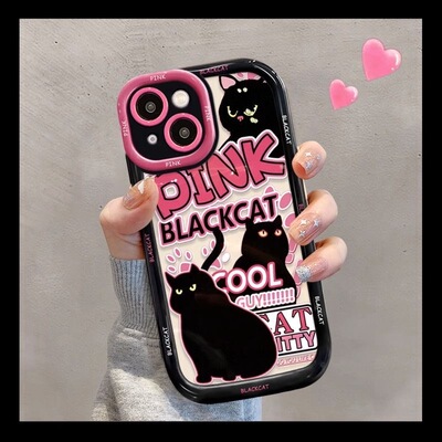 甜酷黑色猫咪适用K70小米15/14/13手机壳K60e/K50至尊红米Note12/13pro/K70e女生10S/9卡通civi3软萌K40/K80
