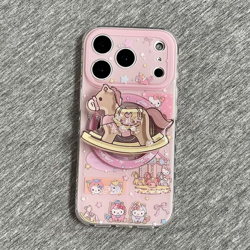 少女粉木马潮磁吸支架适用A5/OPPO FindX9pro/X8S+Reno15/14/12/11F/10手机壳A98/A6可爱K13/A2/A96/A3X硬A58