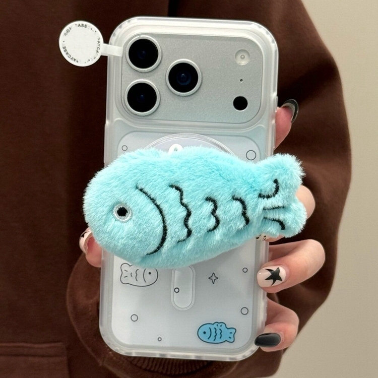 毛绒湖蓝小鱼磁吸支架适用1加ACE6/15一加13t手机壳12/1+9RT/8T秋冬oneplus ACE5竞速ACE3pro软萌11可爱ACE2V