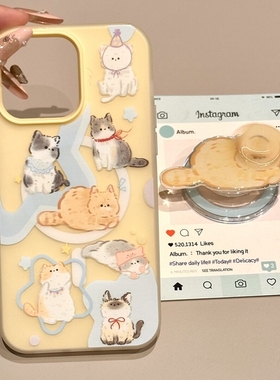 涂鸦猫咪旋转磁吸支架适用P50e华为nova14/13/12/10/9867SE手机壳pura80/mate70女款P60畅享80防摔P40/P20pro