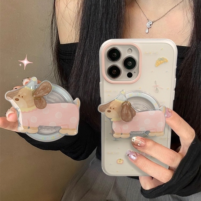旋转耳朵狗狗磁吸支架适用苹果16PROMAX/15PRO手机壳14PRO/13mini全包镜头XR/iPhone16PRO趣味11网红XR/78SE
