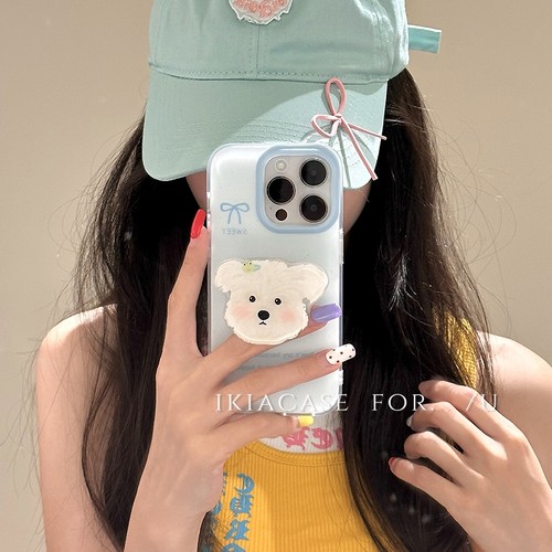 奶白可爱小狗支架适用小米14/15手机壳98/10S红米note13全包12R/11ultra可爱civi4/K40S/k50/K60pro/K70至尊