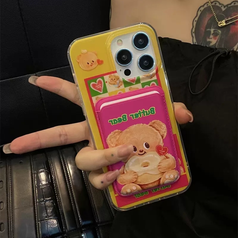 黄色小熊甜甜圈磁吸卡包适用荣耀100/90GT华为magic6/5/4pro卡套80/70/60se手机壳X30硅胶X50i+20S畅玩30plus