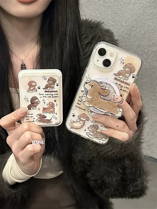 腊肠狗磁吸支架适用oppoA2x/reno11/13/87956pro+可爱findx7/5pro创意A55手机壳A32/58/A35/A97/93防摔K9/k11