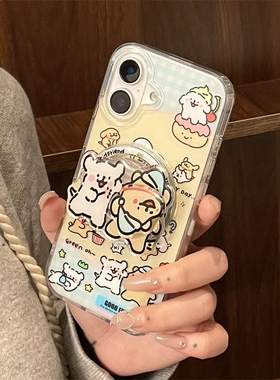 线条小狗旋转磁吸支架适用苹果16E手机壳15pro/16plus/iPhone13Pro/12mini趣味14promax/Xs/876plus硬壳11pro