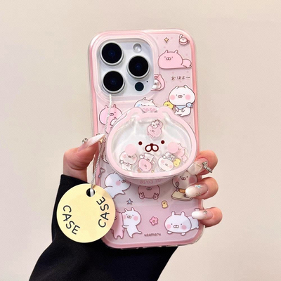 带磁吸粉猪熊女生可爱适用苹果17/17pro手机壳16E/12/13PRO/12mini/XR/14/15PRO支架XSmax/87PLUS卡通SE2/Air