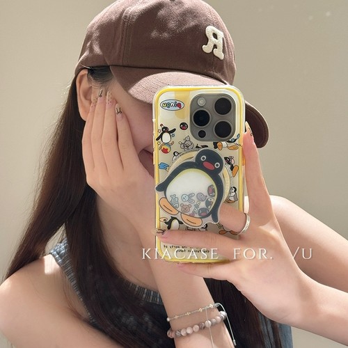 摇摇乐企鹅磁吸支架适用苹果16PRO/15PRO手机壳14PROMAX/13mini可爱smax硅胶iPhone15/11PRO全包XR软678/SE3