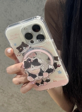 粉色奶牛猫磁吸支架适用oppoA2m/reno12/k11/10/reno87954SE手机壳findx7/x5可爱A3pro/a57/A58/A92S/A96/A35