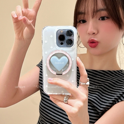 波点折叠爱心磁吸支架适用A5/OPPO Reno14/13/12/11F/10手机壳findX7ultra/X8S+A98简约A6pro/K11/A3/A58/A96