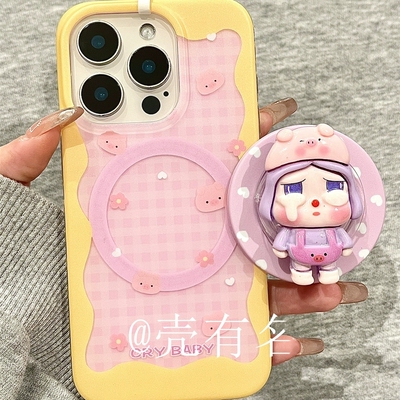 小猪帽紫发哭娃磁吸支架适用A1/OPPO Reno14F/13/12/11/10手机壳findx8S+/X7ultra/A79可爱A5pro/K13/A3X/A56