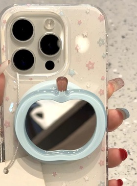 韩系蓝色苹果镜面磁吸适用苹果13MINI手机壳15pro/16plus/iPhone13Pro/12新款14promax女Xs支架87plus大孔11