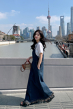 23秋美式复古流苏牛仔拖地修身背带裙8252P125K178大货，女装连衣裙，2C060